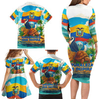 Ecuador Family Matching Long Sleeve Bodycon Dress and Hawaiian Shirt with Wildlife and Flag Landscape Design - Wonder Print Shop