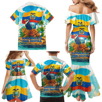 Ecuador Family Matching Mermaid Dress and Hawaiian Shirt with Wildlife and Flag Landscape Design - Wonder Print Shop