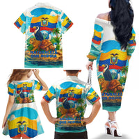 Ecuador Family Matching Off The Shoulder Long Sleeve Dress and Hawaiian Shirt with Wildlife and Flag Landscape Design - Wonder Print Shop