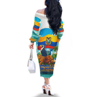 Ecuador Family Matching Off The Shoulder Long Sleeve Dress and Hawaiian Shirt with Wildlife and Flag Landscape Design - Wonder Print Shop