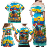Ecuador Family Matching Off Shoulder Maxi Dress and Hawaiian Shirt with Wildlife and Flag Landscape Design - Wonder Print Shop