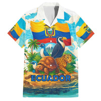 Ecuador Family Matching Off Shoulder Short Dress and Hawaiian Shirt with Wildlife and Flag Landscape Design - Wonder Print Shop