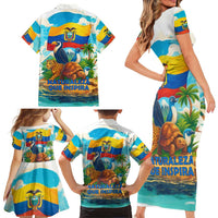 Ecuador Family Matching Short Sleeve Bodycon Dress and Hawaiian Shirt with Wildlife and Flag Landscape Design - Wonder Print Shop