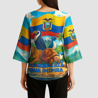 Ecuador Kimono Sleeve Blouse with Wildlife and Flag Landscape Design - Wonder Print Shop