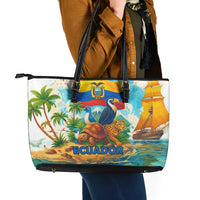 Ecuador Leather Tote Bag with Wildlife and Flag Landscape Design - Wonder Print Shop