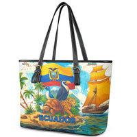 Ecuador Leather Tote Bag with Wildlife and Flag Landscape Design - Wonder Print Shop
