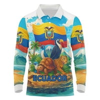 Ecuador Long Sleeve Polo Shirt with Wildlife and Flag Landscape Design - Wonder Print Shop