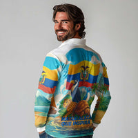 Ecuador Long Sleeve Polo Shirt with Wildlife and Flag Landscape Design - Wonder Print Shop