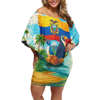 Ecuador Off Shoulder Short Dress with Wildlife and Flag Landscape Design - Wonder Print Shop