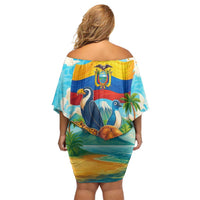 Ecuador Off Shoulder Short Dress with Wildlife and Flag Landscape Design - Wonder Print Shop