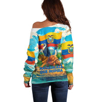 Ecuador Off Shoulder Sweater with Wildlife and Flag Landscape Design - Wonder Print Shop