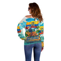 Ecuador Off Shoulder Sweater with Wildlife and Flag Landscape Design - Wonder Print Shop