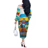 Ecuador Off The Shoulder Long Sleeve Dress with Wildlife and Flag Landscape Design - Wonder Print Shop