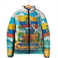 Ecuador Padded Jacket with Wildlife and Flag Landscape Design - Wonder Print Shop