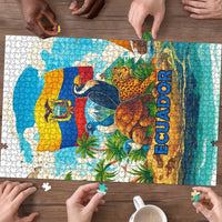 Ecuador Puzzle with Wildlife and Flag Landscape Design - Wonder Print Shop
