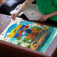 Ecuador Puzzle with Wildlife and Flag Landscape Design - Wonder Print Shop