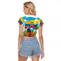 Ecuador Raglan Cropped T Shirt with Wildlife and Flag Landscape Design - Wonder Print Shop