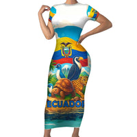 Ecuador Short Sleeve Bodycon Dress with Wildlife and Flag Landscape Design - Wonder Print Shop