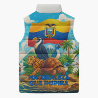 Ecuador Sleeveless Puffer Jacket with Wildlife and Flag Landscape Design - Wonder Print Shop