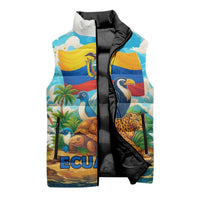 Ecuador Sleeveless Puffer Jacket with Wildlife and Flag Landscape Design - Wonder Print Shop