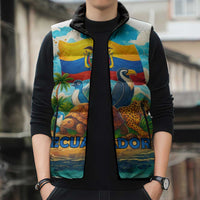 Ecuador Sleeveless Puffer Jacket with Wildlife and Flag Landscape Design - Wonder Print Shop