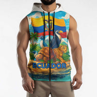 Ecuador Sleeveless Zip Hoodie with Wildlife and Flag Landscape Design - Wonder Print Shop