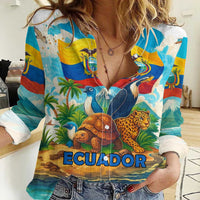 Ecuador Women Casual Shirt with Wildlife and Flag Landscape Design - Wonder Print Shop