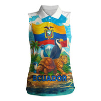 Ecuador Women Sleeveless Polo Shirt with Wildlife and Flag Landscape Design - Wonder Print Shop