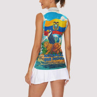 Ecuador Women Sleeveless Polo Shirt with Wildlife and Flag Landscape Design - Wonder Print Shop