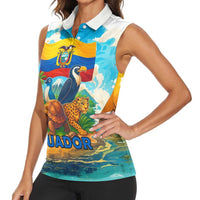 Ecuador Women Sleeveless Polo Shirt with Wildlife and Flag Landscape Design - Wonder Print Shop