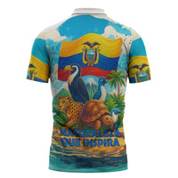 Ecuador Zipper Polo Shirt with Wildlife and Flag Landscape Design - Wonder Print Shop