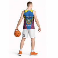 Ecuador Basketball Jersey with Coat of Arms and Bold Stripe Design - Wonder Print Shop