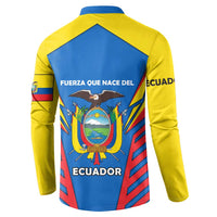 Ecuador Button Sweatshirt with Coat of Arms and Bold Stripe Design - Wonder Print Shop