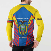 Ecuador Button Sweatshirt with Coat of Arms and Bold Stripe Design - Wonder Print Shop