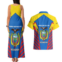 Ecuador Couples Matching Tank Maxi Dress and Hawaiian Shirt with Coat of Arms and Bold Stripe Design - Wonder Print Shop