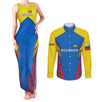 Ecuador Couples Matching Tank Maxi Dress and Long Sleeve Button Shirt with Coat of Arms and Bold Stripe Design - Wonder Print Shop