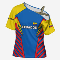 Ecuador Cross Shoulder Shirt with Coat of Arms and Bold Stripe Design - Wonder Print Shop