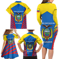 Ecuador Family Matching Long Sleeve Bodycon Dress and Hawaiian Shirt with Coat of Arms and Bold Stripe Design - Wonder Print Shop
