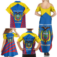 Ecuador Family Matching Summer Maxi Dress and Hawaiian Shirt with Coat of Arms and Bold Stripe Design - Wonder Print Shop