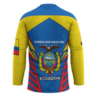 Ecuador Hockey Jersey with Coat of Arms and Bold Stripe Design - Wonder Print Shop
