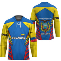 Ecuador Hockey Jersey with Coat of Arms and Bold Stripe Design - Wonder Print Shop