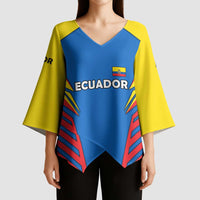 Ecuador Kimono Sleeve Blouse with Coat of Arms and Bold Stripe Design - Wonder Print Shop