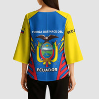 Ecuador Kimono Sleeve Blouse with Coat of Arms and Bold Stripe Design - Wonder Print Shop