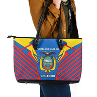 Ecuador Leather Tote Bag with Coat of Arms and Bold Stripe Design - Wonder Print Shop