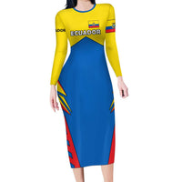 Ecuador Long Sleeve Bodycon Dress with Coat of Arms and Bold Stripe Design - Wonder Print Shop