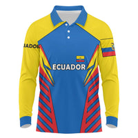 Ecuador Long Sleeve Polo Shirt with Coat of Arms and Bold Stripe Design - Wonder Print Shop