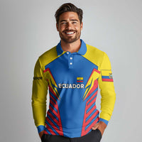 Ecuador Long Sleeve Polo Shirt with Coat of Arms and Bold Stripe Design - Wonder Print Shop
