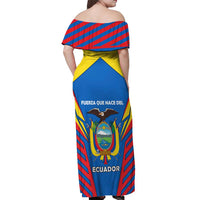 Ecuador Off Shoulder Maxi Dress with Coat of Arms and Bold Stripe Design - Wonder Print Shop