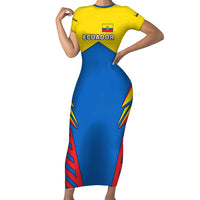 Ecuador Short Sleeve Bodycon Dress with Coat of Arms and Bold Stripe Design - Wonder Print Shop