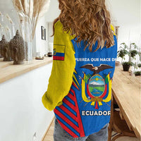 Ecuador Women Casual Shirt with Coat of Arms and Bold Stripe Design - Wonder Print Shop